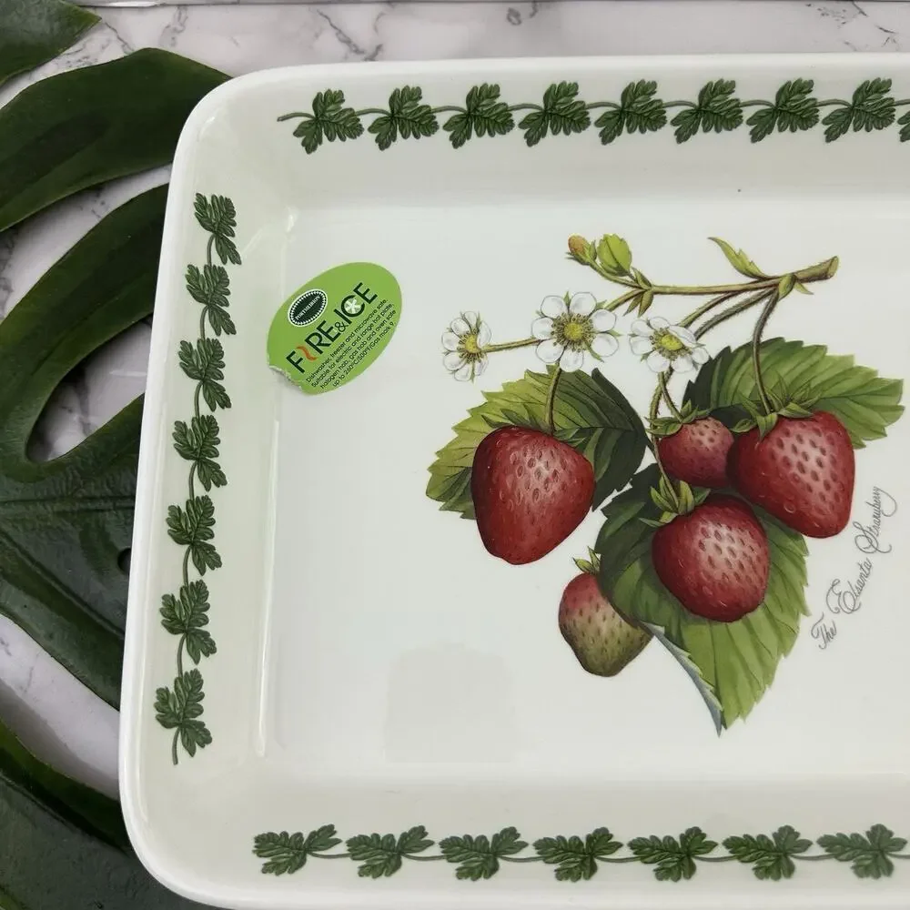 Portmeirion Strawberry Fair Fire Ice Rectangle Baking Dish New Elsanta Fruit
